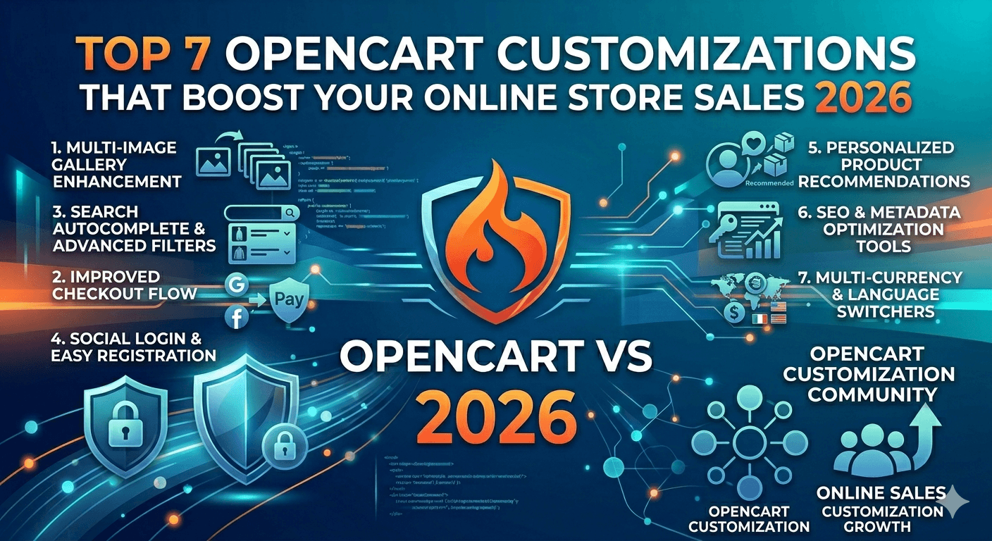 List of top 7 OpenCart customizations including advanced filters, improved checkout flow, and SEO tools to increase online sales.
